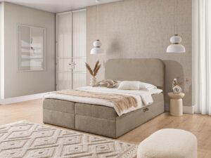 Miniaturka 17 - Łóżko beżowe z zaokrąglonym zagłówkiem eleganckie