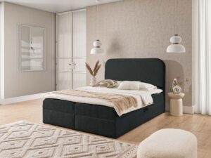 Miniaturka 16 - Czarne łóżko tapicerowane z łukowym oparciem