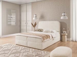 Miniaturka 21 - Łóżko tapicerowane kremowe z łukowym oparciem