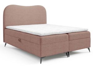 Miniaturka 4 - Różowe łóżko kontynentalne z zaokrąglonym zagłówkiem i pojemnikiem