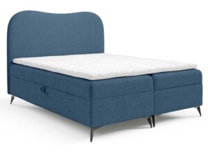 Miniaturka 3 - Niebieskie łóżko kontynentalne z zaokrąglonym zagłówkiem i pojemnikiem