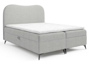 Miniaturka 6 - Jasnoszare łóżko kontynentalne z zaokrąglonym zagłówkiem i pojemnikiem