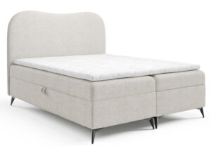 Miniaturka 1 - Kremowe łóżko kontynentalne z zaokrąglonym zagłówkiem i pojemnikiem