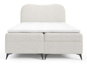 Miniaturka 8 - Kremowe łóżko kontynentalne z zaokrąglonym zagłówkiem pełna sylwetka