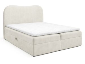 Miniaturka 8 - Kremowe łóżko kontynentalne tapicerowane z zaokrąglonym zagłówkiem