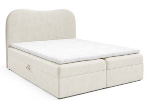 Miniaturka 1 - Kremowe łóżko kontynentalne tapicerowane z zaokrąglonym zagłówkiem