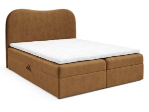 Miniaturka 2 - Karmelowe łóżko kontynentalne tapicerowane z zaokrąglonym zagłówkiem