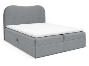 Miniaturka 4 - Szare łóżko kontynentalne tapicerowane z zaokrąglonym zagłówkiem