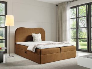 Miniaturka 13 - Karmelowe łóżko kontynentalne tapicerowane w aranżacji sypialni