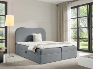 Miniaturka 15 - Łóżko kontynentalne szare tapicerowane w aranżacji sypialni