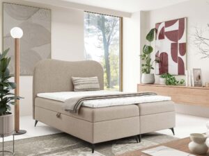 Miniaturka 11 - Łóżko kontynentalne beżowe z zaokrąglonym zagłówkiem w aranżacji sypialni