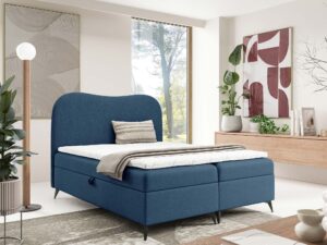 Miniaturka 14 - Niebieskie łóżko kontynentalne z zaokrąglonym zagłówkiem w aranżacji sypialni