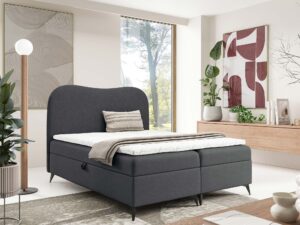 Miniaturka 16 - Grafitowe łóżko kontynentalne z zaokrąglonym zagłówkiem w aranżacji sypialni