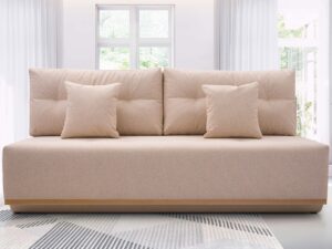 Miniaturka 15 - Sofa trzyosobowa beżowa tapicerowana z miękkimi poduszkami oparcia