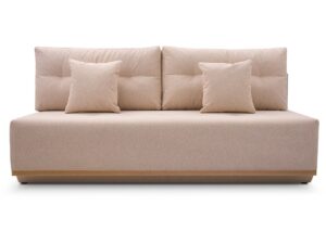 Miniaturka 10 - Tapicerowana sofa beżowa trzyosobowa z drewnianą podstawą