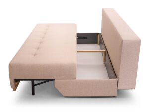 Miniaturka 13 - Sofa rozkładana beżowa z otwartym pojemnikiem na pościel