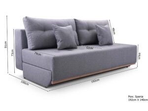 Miniaturka 8 - Sofa szara tapicerowana z wymiarami i powierzchnią spania