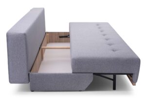 Miniaturka 6 - Szara sofa rozkładana z widocznym mechanizmem i pojemnikiem