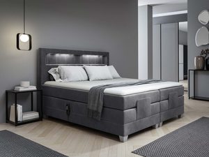 Miniaturka 4 - Szare łóżko kontynentalne elektryczne z illuminowanym zagłówkiem w sypialni