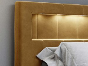 Miniaturka 12 - Detal zagłówka łóżka musztardowego z wbudowanym podświetleniem LED