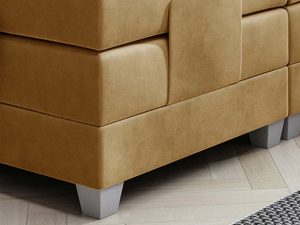 Miniaturka 10 - Metalowe nóżki łóżka kontynentalnego musztardowego na drewnianej podłodze