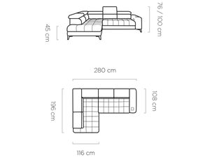 Miniaturka 24 - Narożnik tapicerowany wymiary 280x196 cm rysunek techniczny
