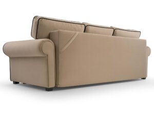 Miniaturka 3 - Sofa beżowa welurowa konstrukcja oparcia z poduszkami od tyłu