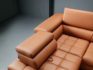 Miniaturka 14 - Karmelowy narożnik skórzany widok z góry na siedziska pikowane