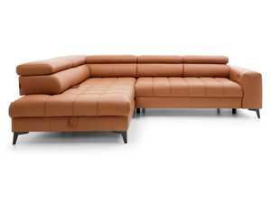 Miniaturka 1 - Narożnik skórzany karmelowy z szezlongiem perspektywa