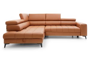 Miniaturka 2 - Karmelowy narożnik skórzany z regulowanymi zagłówkami perspektywa