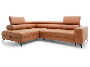 Miniaturka 4 - Karmelowy narożnik skórzany z szezlongiem widok frontalny