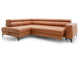 Miniaturka 5 - Narożnik skórzany karmelowy z szezlongiem i zagłówkami widok