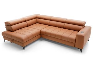 Miniaturka 6 - Narożnik skórzany karmelowy z szezlongiem perspektywa wysoka
