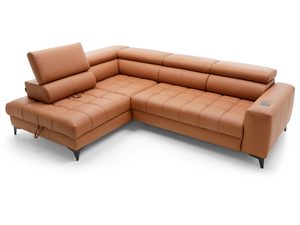 Miniaturka 7 - Karmelowy narożnik skórzany z szezlongiem widok wysoki