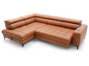Miniaturka 8 - Narożnik skórzany karmelowy z szezlongiem i zagłówkami perspektywa