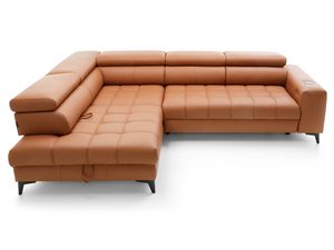 Miniaturka 10 - Narożnik skórzany karmelowy z szezlongiem i niskimi zagłówkami perspektywa