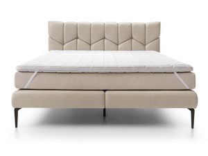 Miniaturka 2 - Beżowe łóżko kontynentalne skórzane z zagłówkiem widok frontalny