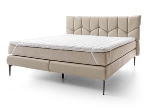 Miniaturka 3 - Łóżko kontynentalne beżowe skórzane z zagłówkiem perspektywa