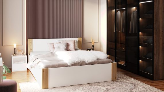 Miniaturka 6 - Łóżko z pojemnikiem białe nowoczesne do sypialni Corner
