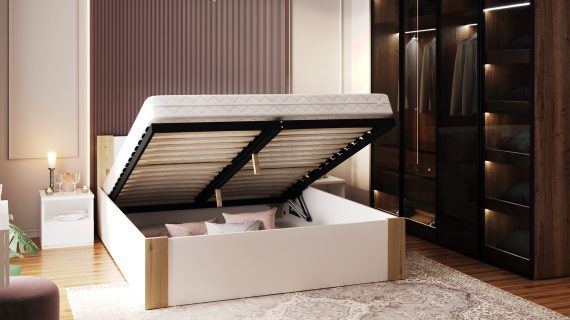 Miniaturka 11 - Łóżko z pojemnikiem białe nowoczesne do sypialni Corner