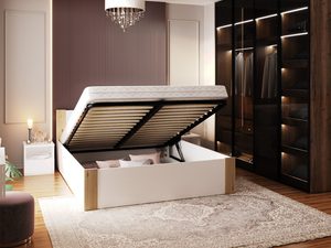 Miniaturka 10 - Łóżko białe z elementami sosnowymi z otwartym pojemnikiem perspektywa