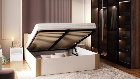Miniaturka 10 - Łóżko z pojemnikiem białe nowoczesne do sypialni Corner