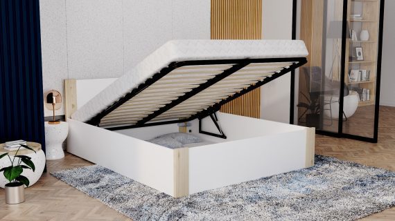 Miniaturka 7 - Łóżko z pojemnikiem białe nowoczesne do sypialni Corner