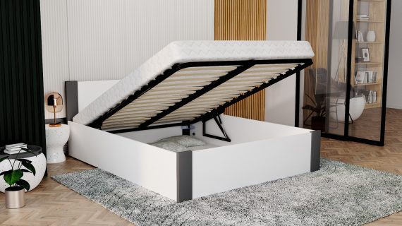 Miniaturka 14 - Łóżko z pojemnikiem białe nowoczesne do sypialni Corner