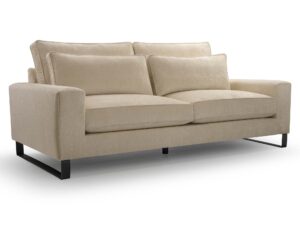 Miniaturka 3 - Beżowa sofa tapicerowana trzyosobowa z poduszkami na metalowych nogach