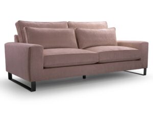 Miniaturka 10 - Różowa sofa tapicerowana dwuosobowa z poduszkami na metalowych nogach