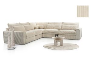 Miniaturka 9 - Narożnik modułowy kremowy sztruksowy z poduszkami i próbnikiem tkaniny