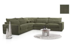 Miniaturka 17 - Narożnik sztruksowy oliwkowy duży z dekoracyjnymi poduszkami