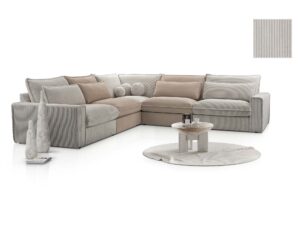 Miniaturka 14 - Jasnoszary narożnik modułowy z beżowymi poduszkami i modułem środkowym