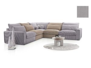 Miniaturka 12 - Szary narożnik sztruksowy z beżowym modułem i poduszkami